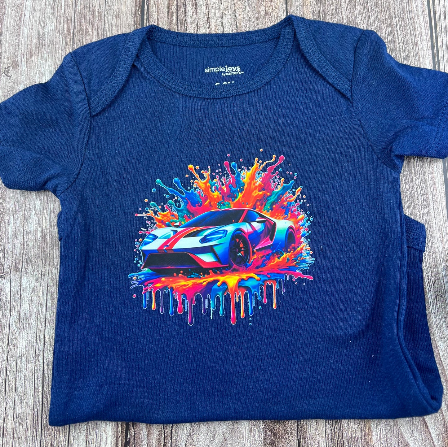 Car Splash Dark Blue Baby Onesie