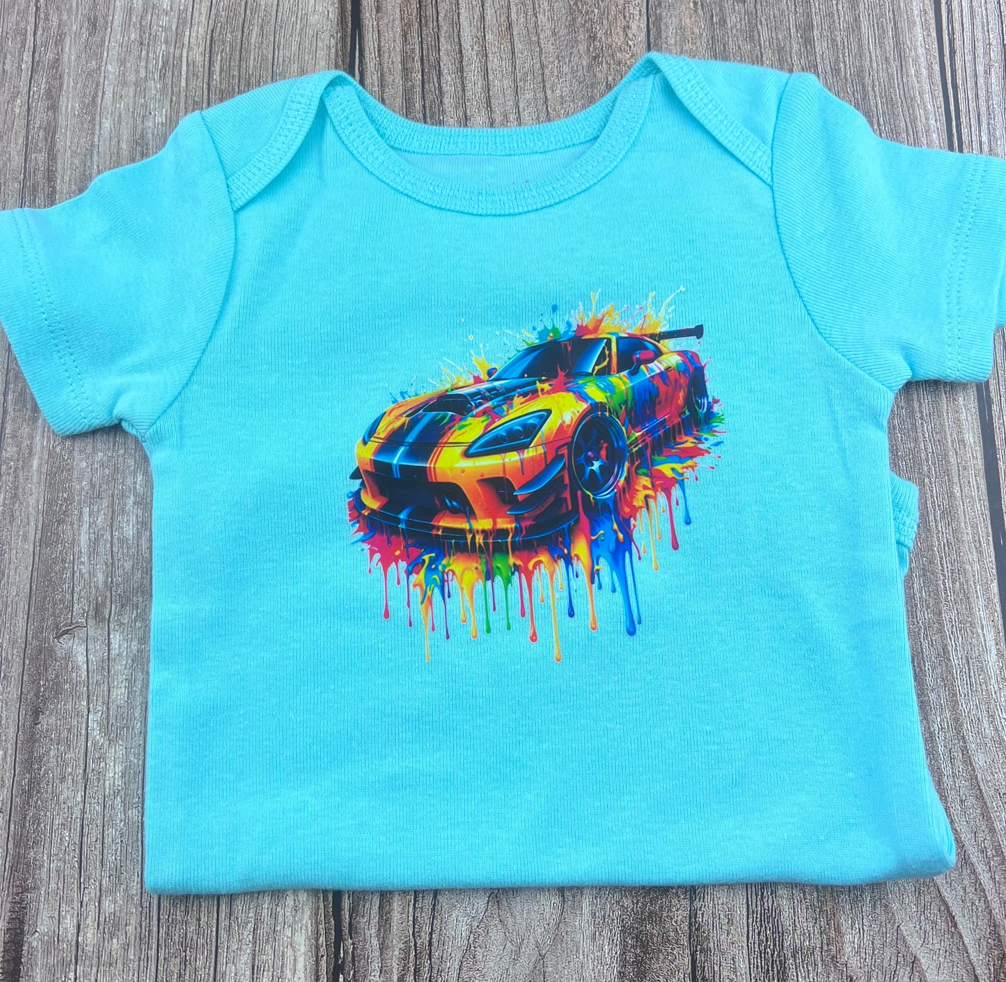Car Slash Mint Green Baby Onesie