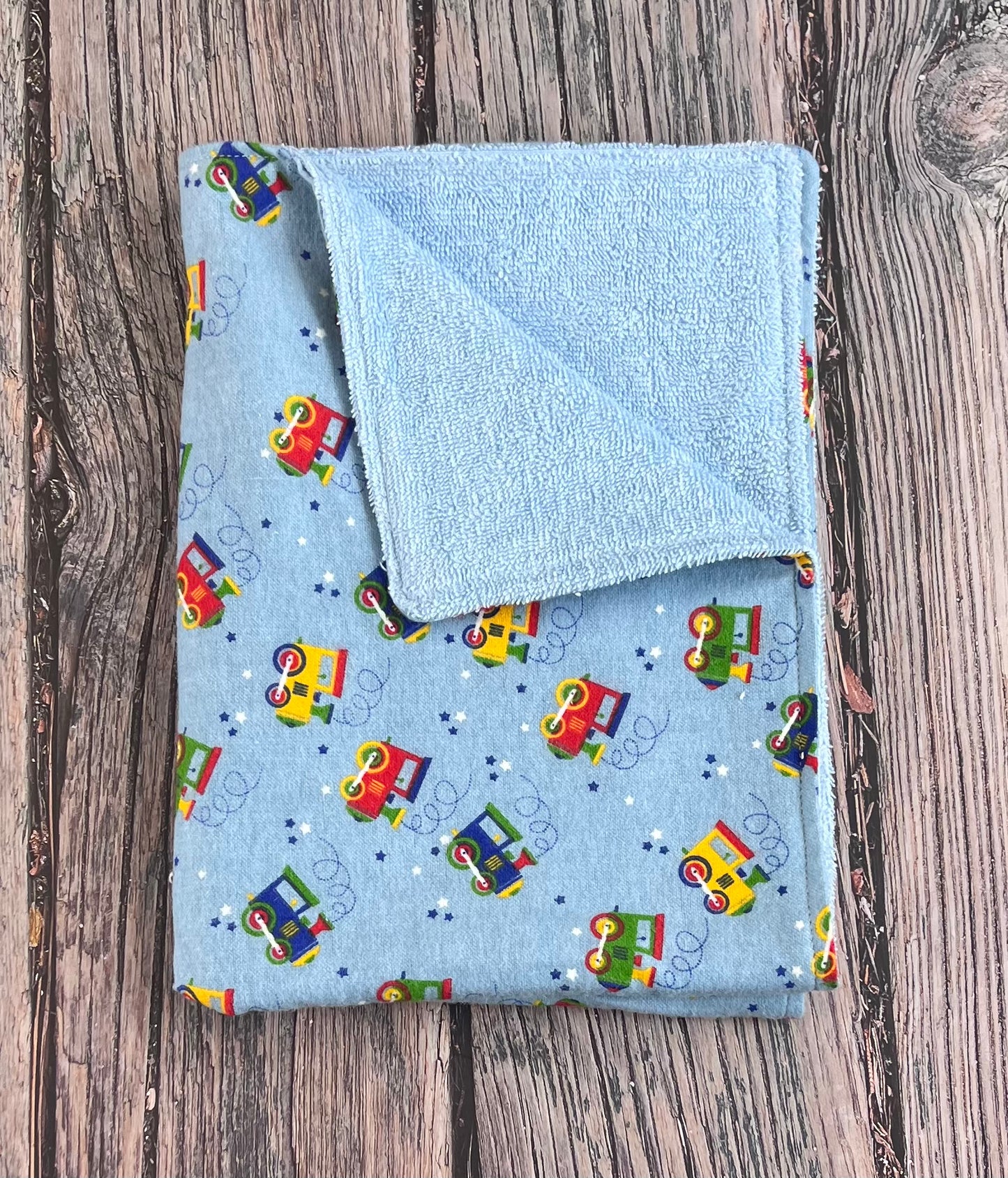 Choo Choo Trains - Blue Terrycloth Burping Cloth