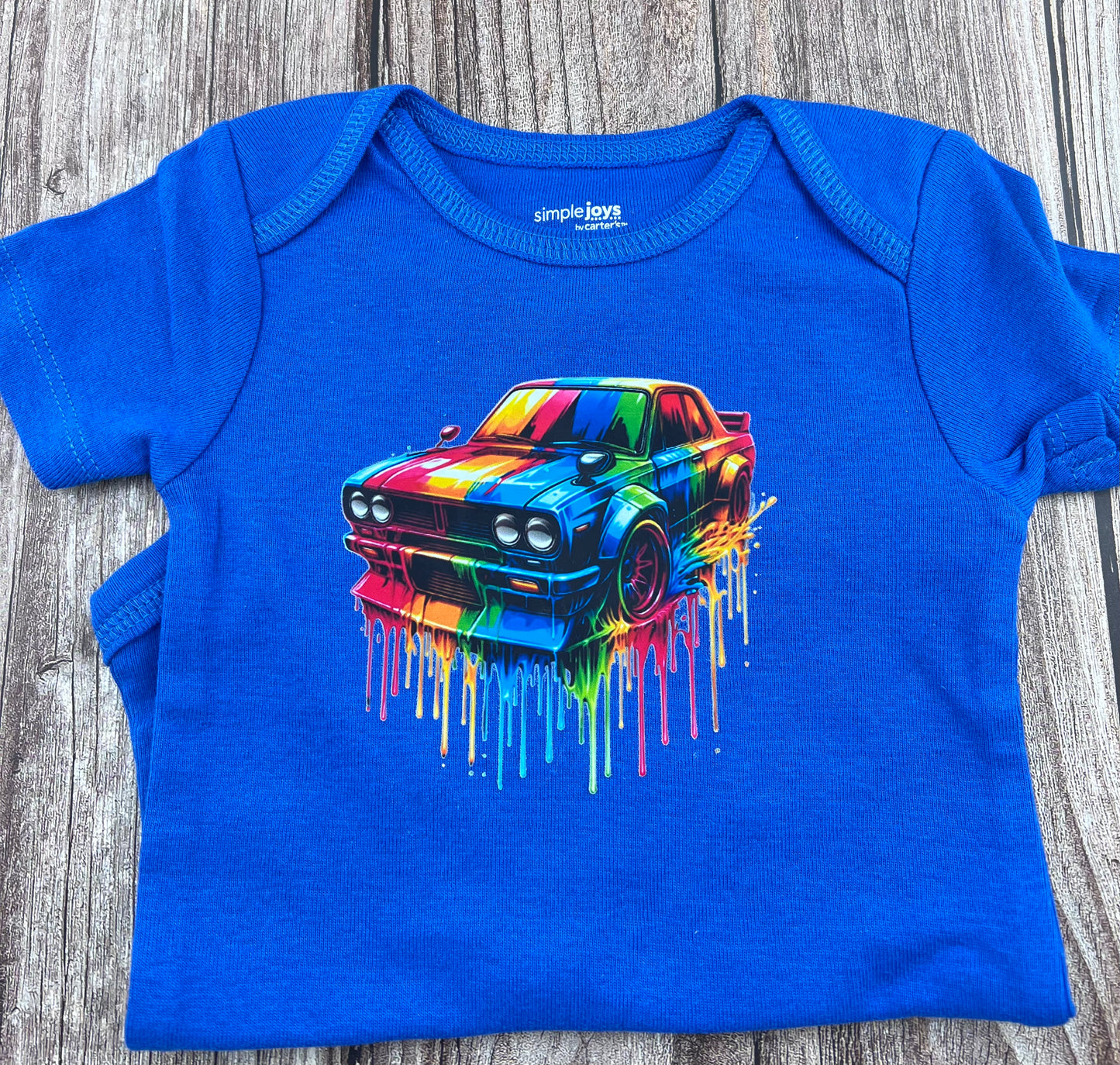 Race Car Royal Blue Baby Onesie