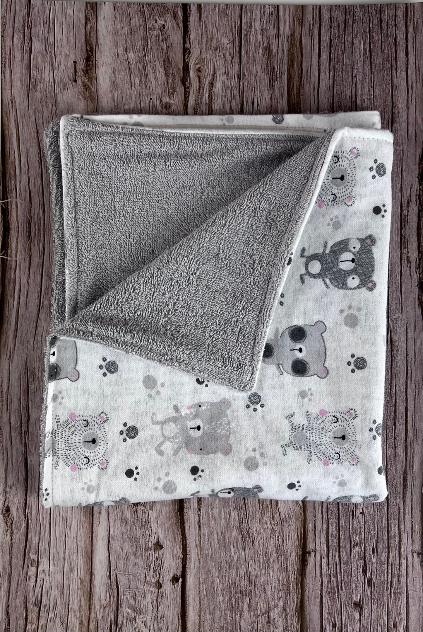 Gray Bear w/Gray Terrycloth Burping Cloth