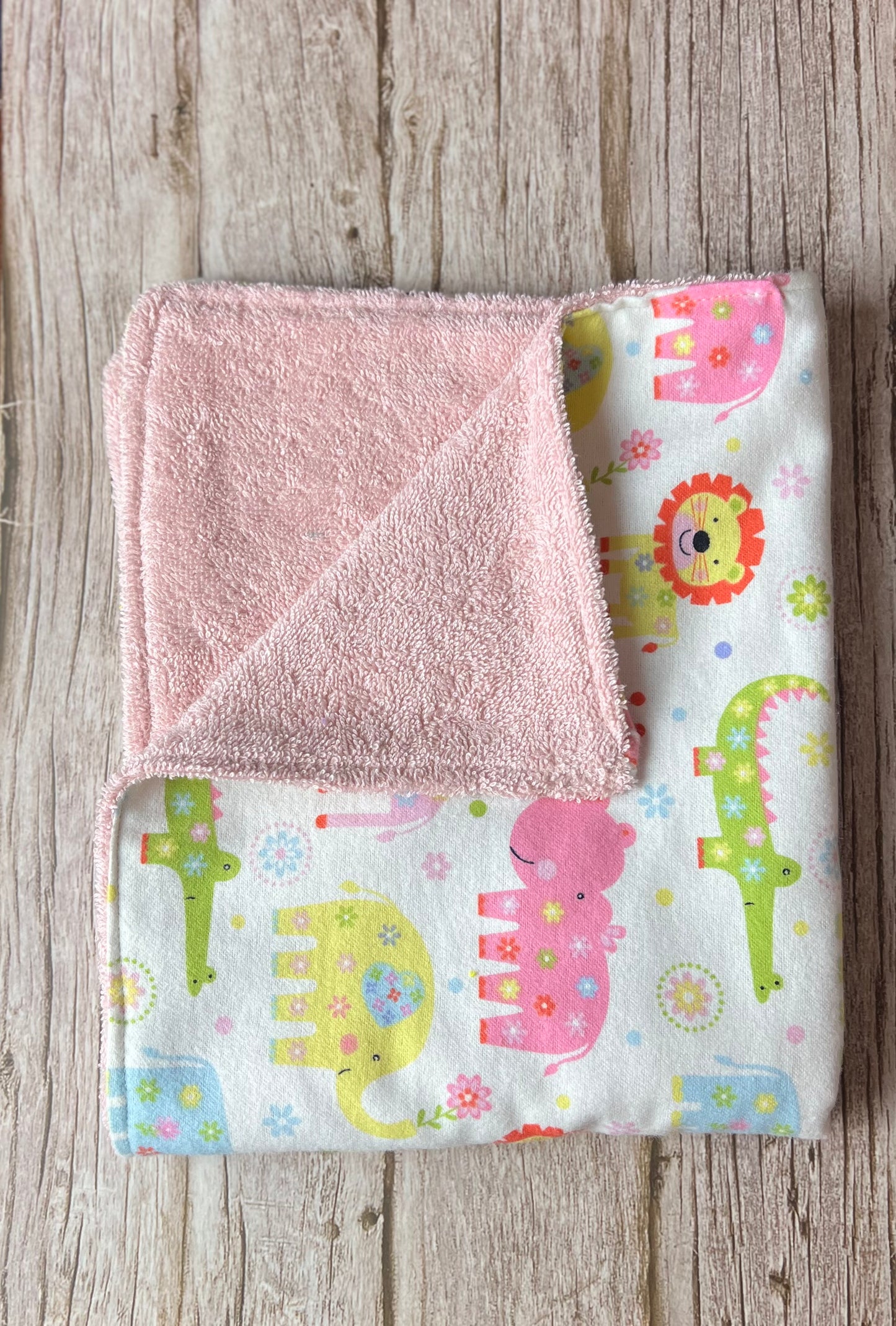 Green Alligator & Friends w/Pink Terrycloth Burping Cloth