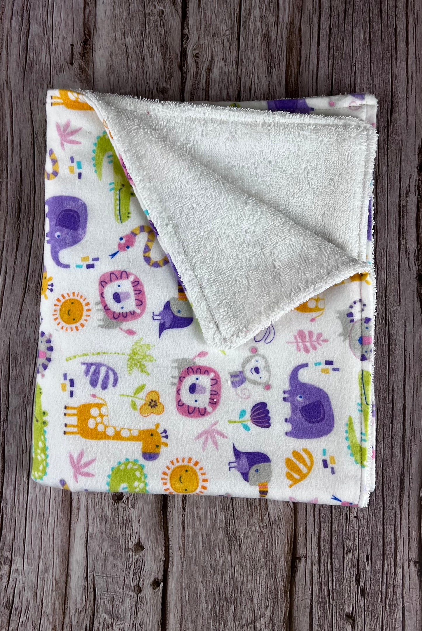 Purple Elephant w/White Terrycloth Burping Cloth
