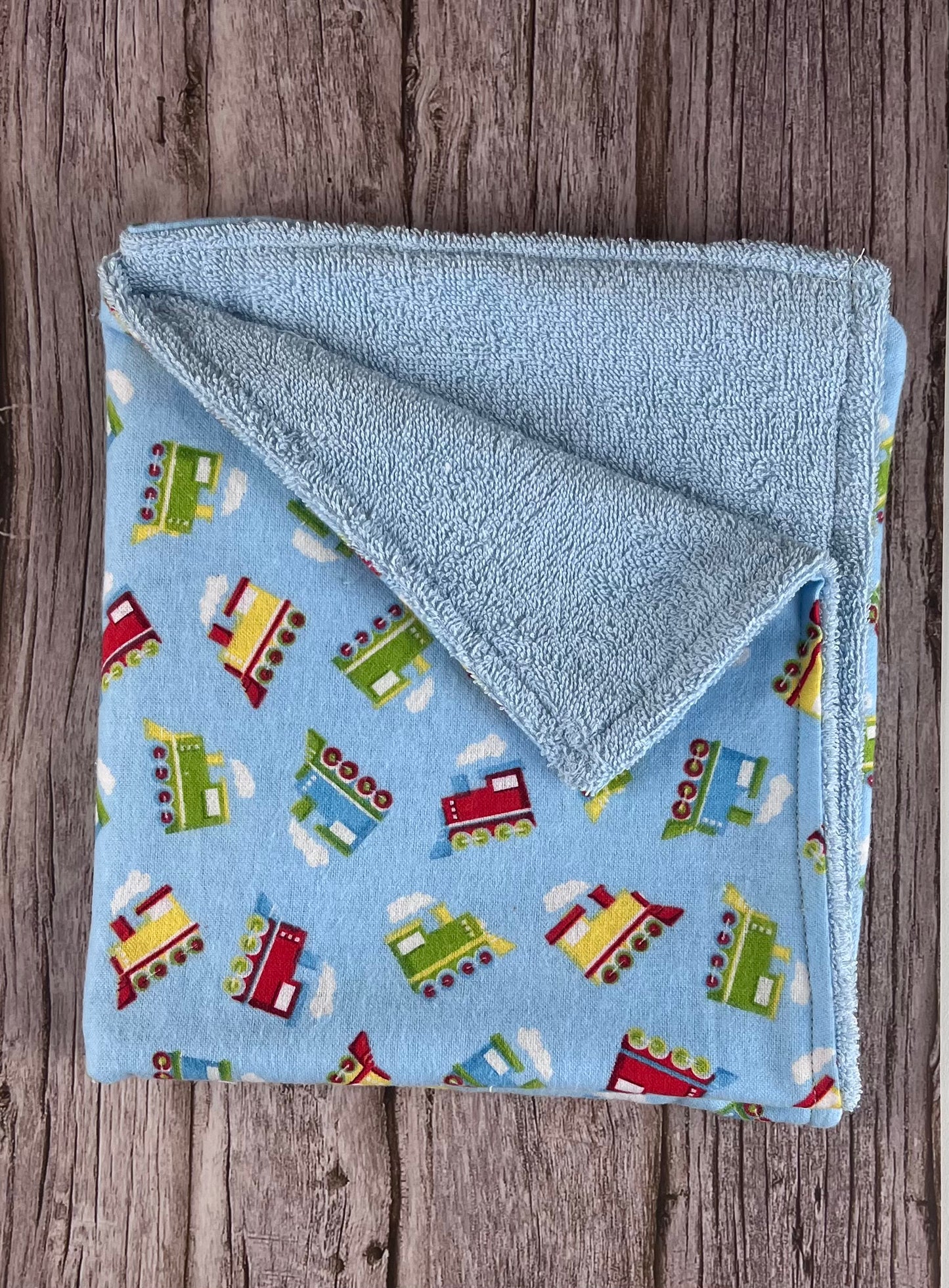 Red Train Rocks w/ Blue Terrycloth Burping Cloth