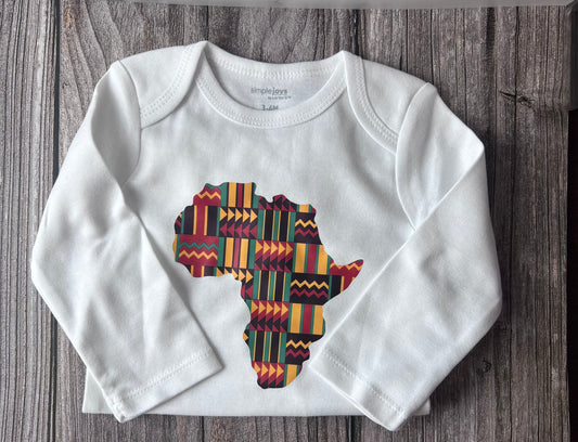 African Map Congo- Long Sleeve White Onesie