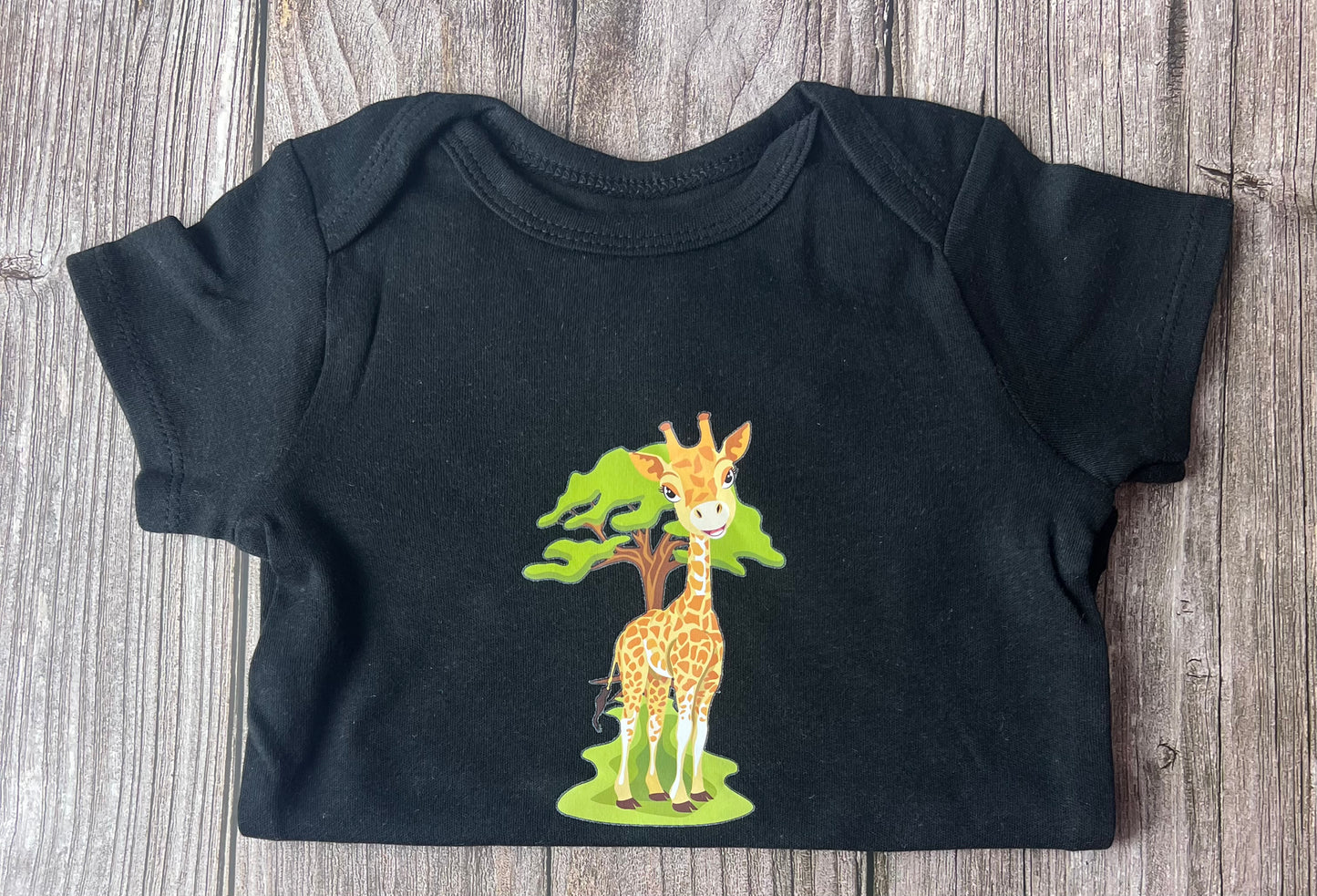 Baby Giraffe- Short Sleeve Black Onesie