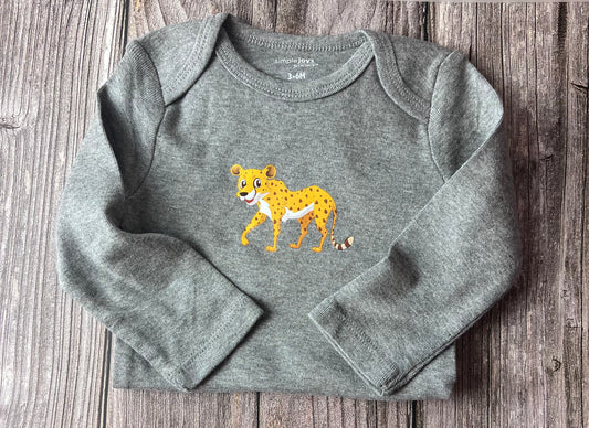 Cheetah - Long Sleeve Gray Onesie