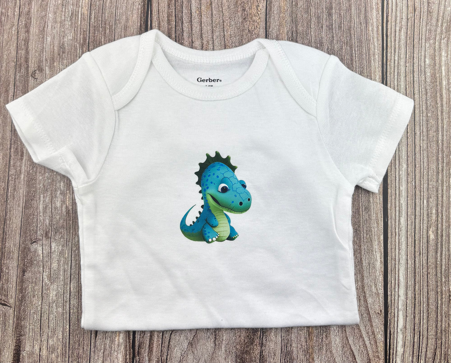 Blue Green Dino Baby Onesie