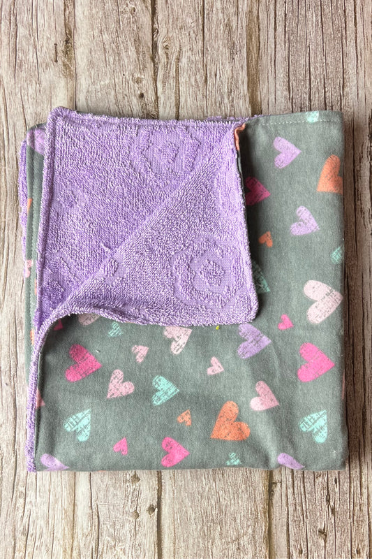 Pink & Purple Hearts w/ Purple Terrycloth Burping Cloth