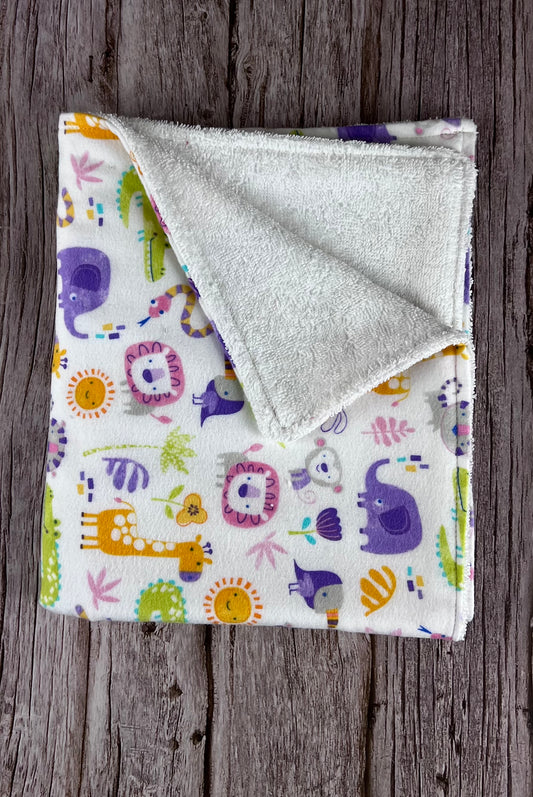 Purple Elephant w/White Terrycloth Burping Cloth