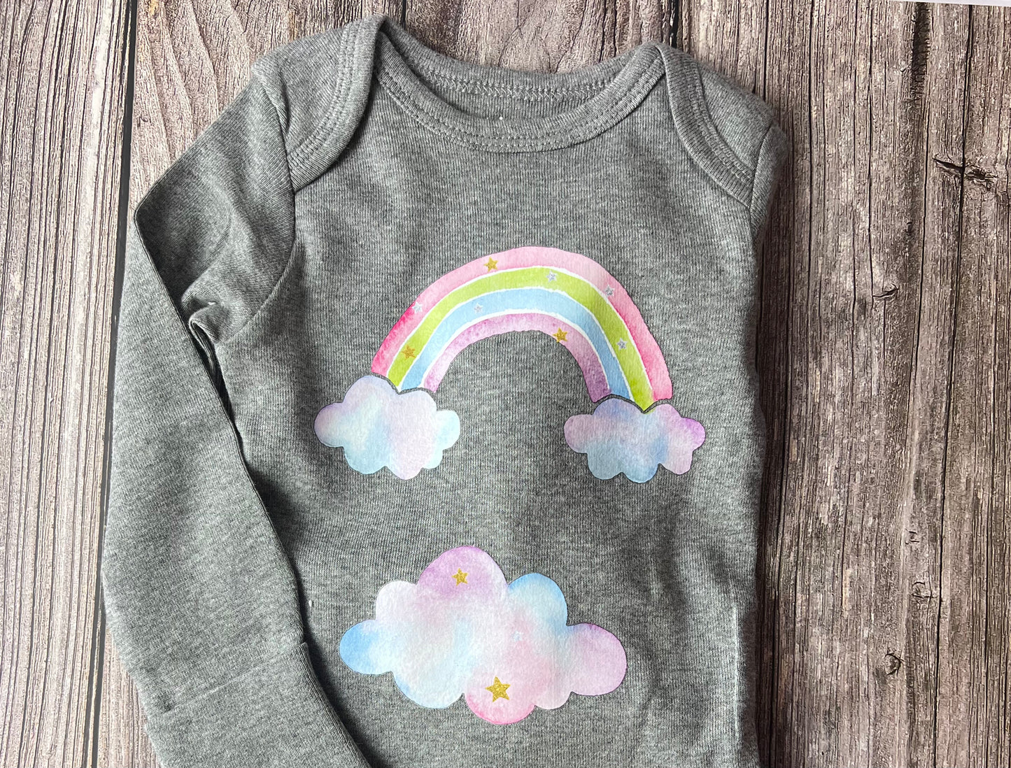 Rainbow Cloud- Long Sleeve Gray Onesie