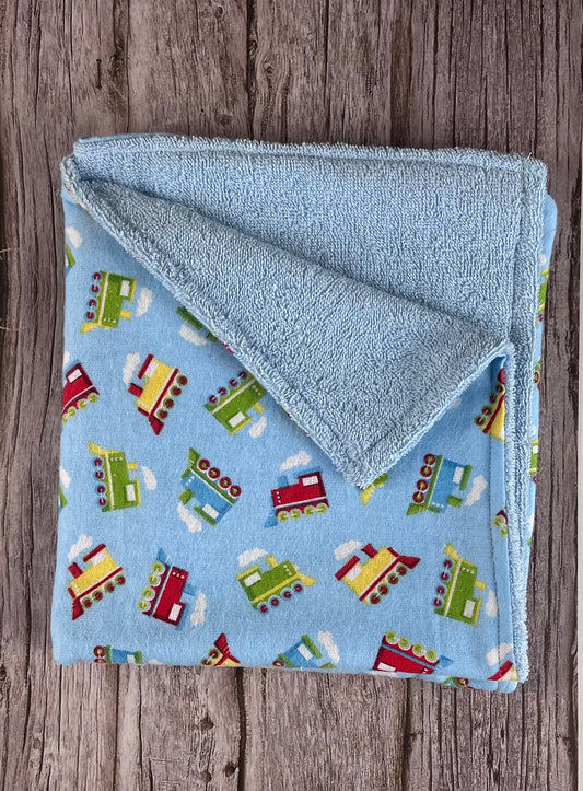 Red Train Rocks w/ Blue Terrycloth Burping Cloth