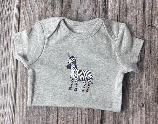 Zebra- Short Sleeve Gray Onesie